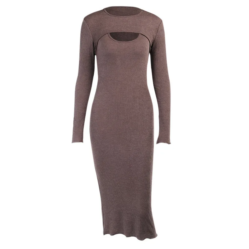 

2021 women's sexy hollow shawl shirt Slim split suspender dress two-piece female