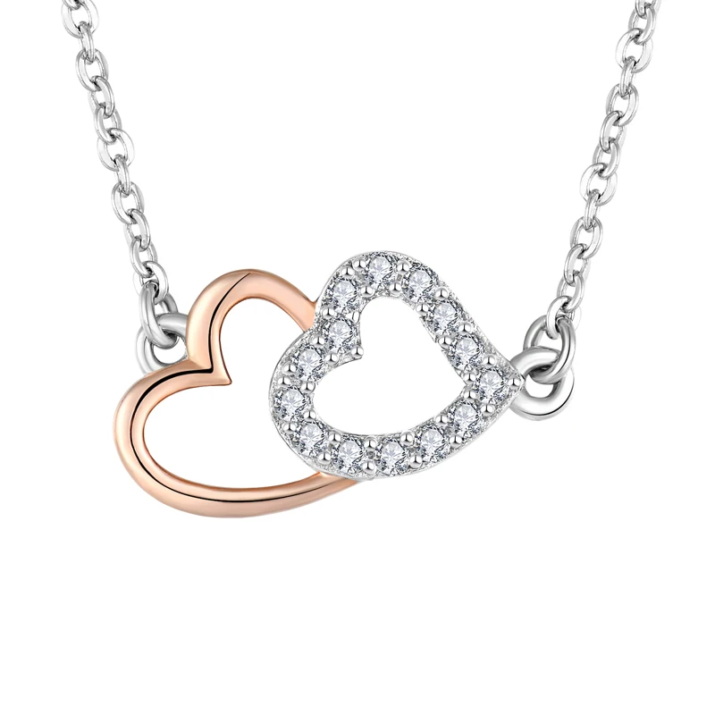 

Women Gifts Romantic Twisted Heart Rhodium Plated Charm Necklaces Zirconia Sterling Silver Rose Gold Plated Stone Necklace 925