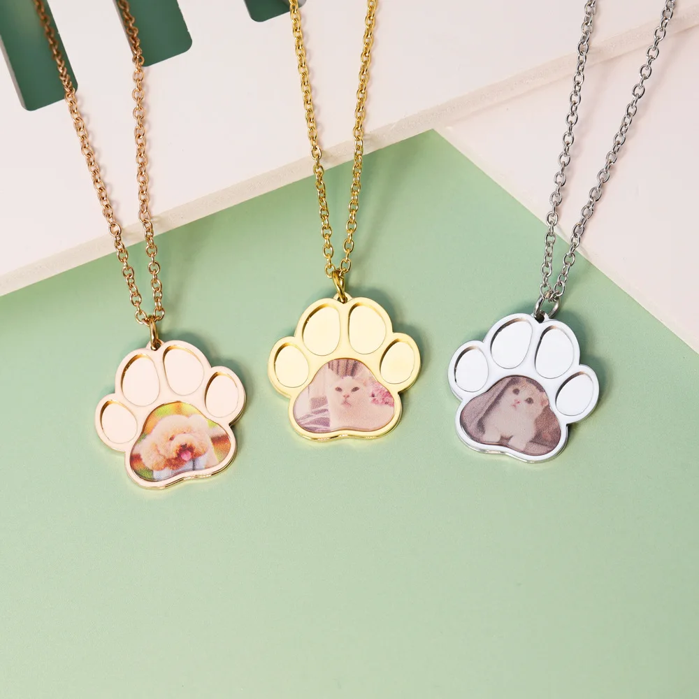 

Drop Shipping Personalized Gold Filled Photo Necklaces Cute Dog Paw Print Pendant Necklace