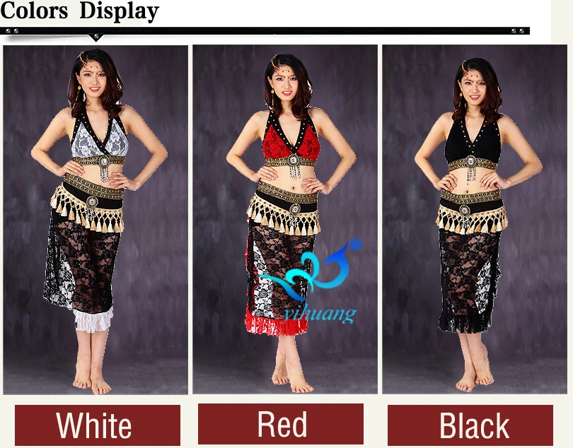 In Stock Sexy Tribal Lace Belly Dance Costume Bra And Hip Scarf Set