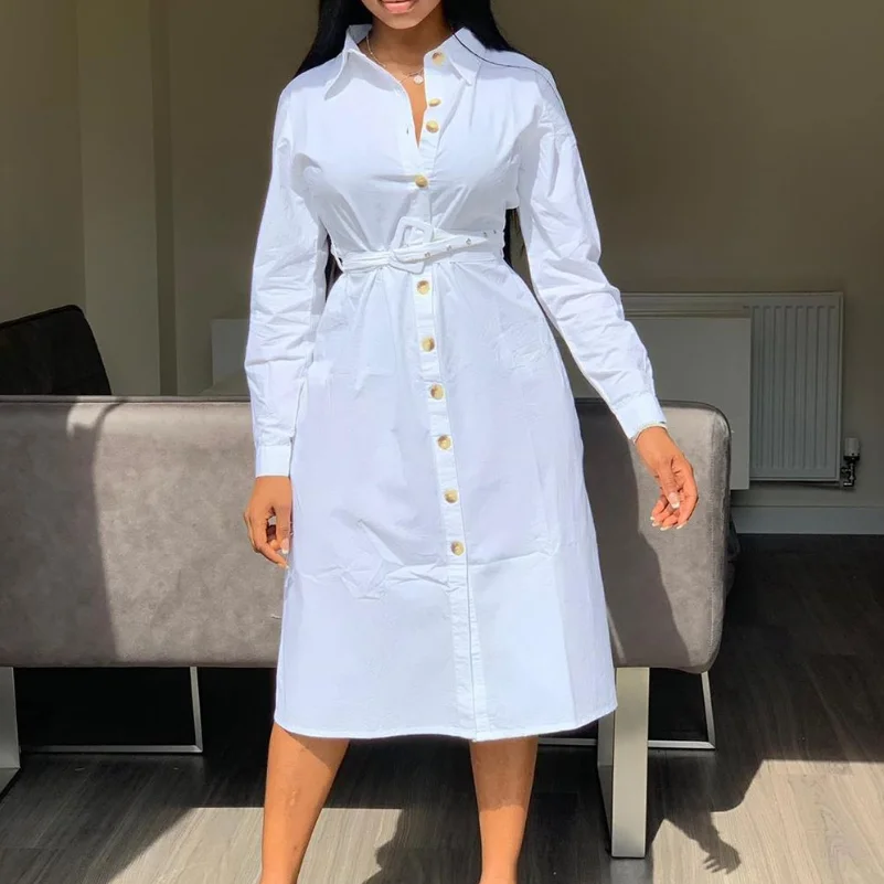 

High quality european fashion women official formal dress with belt ladies casual street wear solid long maxi dress with belt