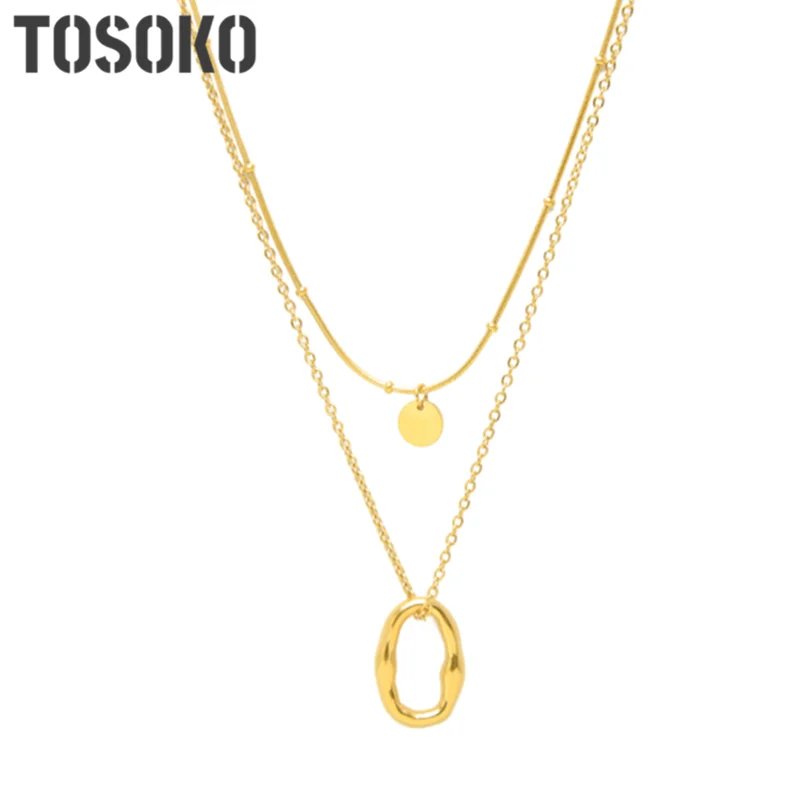 

Stainless Steel Jewelry Irregular Oval Necklace Handmade Irregular Double Layer Necklace Women Fashion Chain BSP675