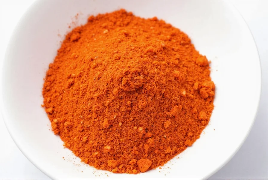 Glass jar filled with bright red cayenne pepper flakes stored in a dark kitchen cabinet with proper labeling