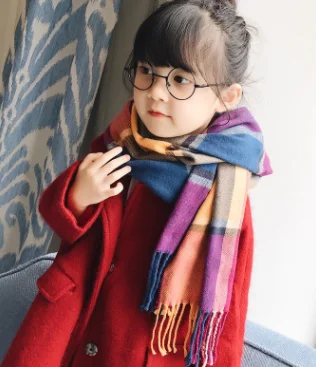 
Fashion design children unisex autumn winter shawl long tassel plaid scarf 