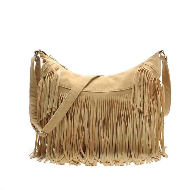 

Hot Sale Durable Large Women Hippie Fringe Tassel bags Suede Hobo Shoulder Bag Vintage Messenger Crossbody Handbag, Accept custom made