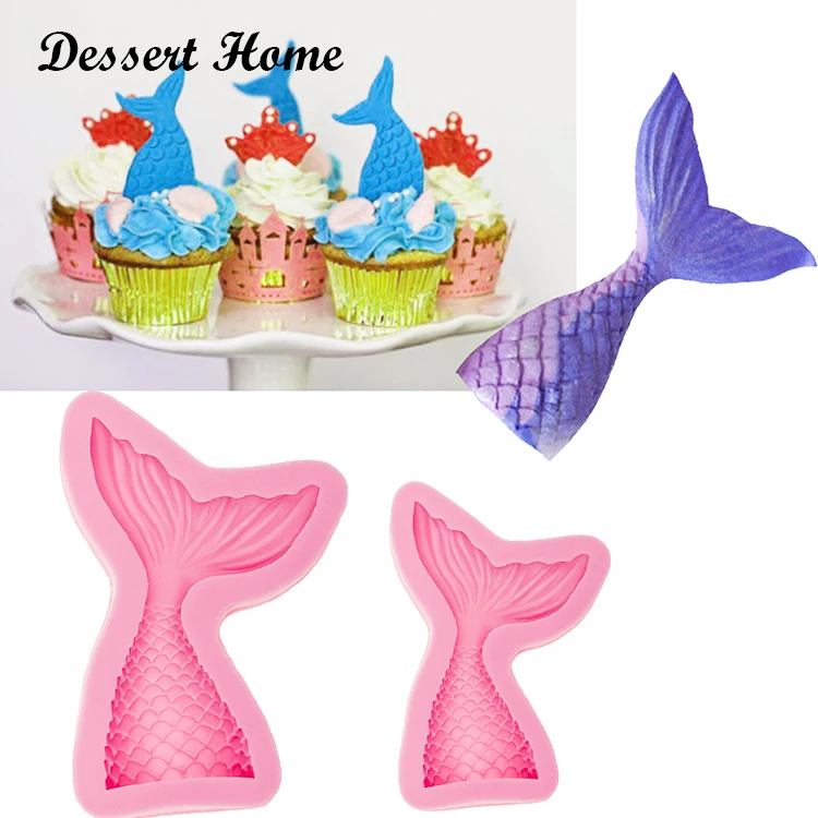 

D0561 DIY 3D Mermaid tail Silicone Fondant Mold Cake Decorating Tools Fish tail Cupcake Candy Gumpaste Molds, Pink