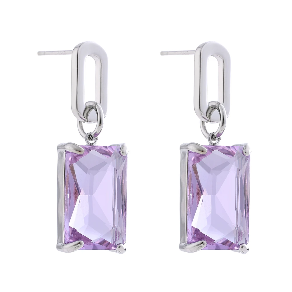 

Yhpup 745 Trendy Platinum Color Fashion Charm Trendy Purple Square Cubic Zirconia Drop Earrings Jewelry for Women