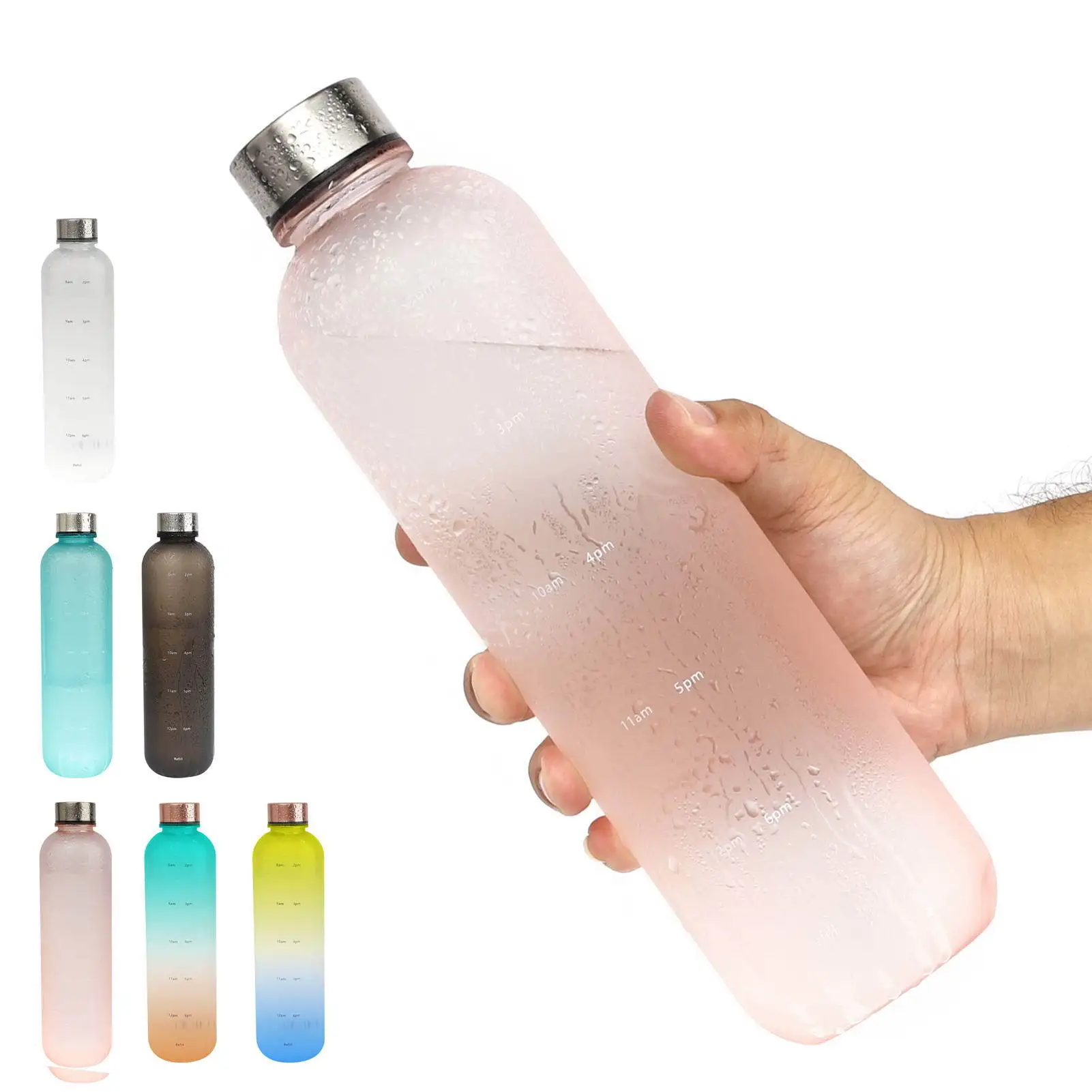 

1 Liter Motivational Water Bottles 1000ml Bpa Free Leakproof Reusable plastic Water Bottle With Time Marker