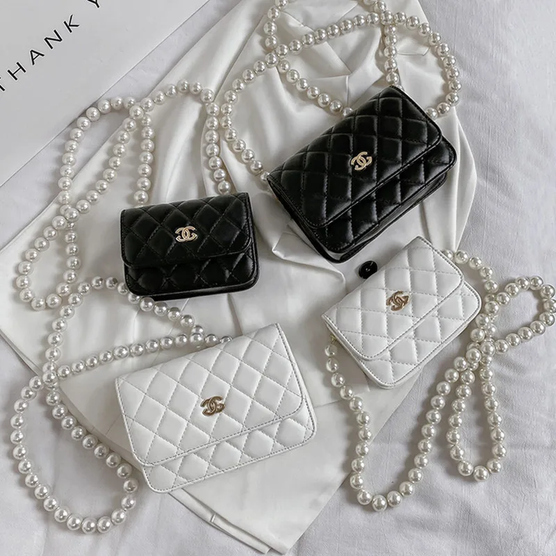 

2021 Ladies elegant Pearl chain Crossbody leather bag latest purse woman hand bags channel bags women luxury handbags, Black,white