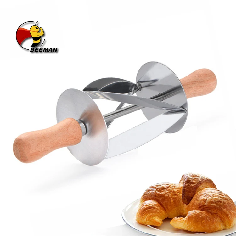 

Beeman Baking Tools Metal Roller Croissant Pastry Cutter With Oaken Handle