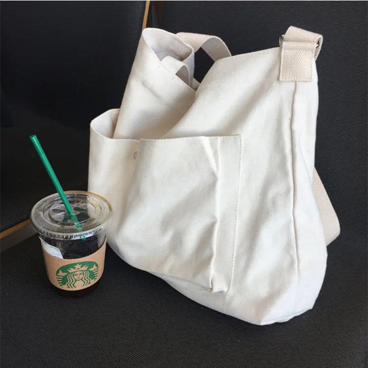 

Big Volume 100% cotton canvas sling bag for women, Natural color