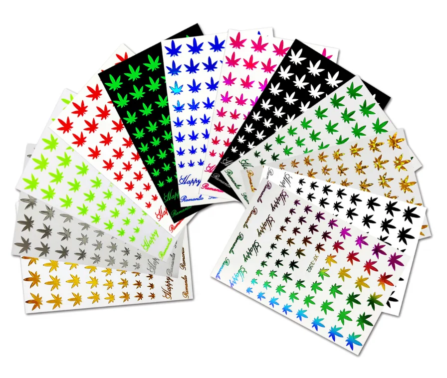 

Holographic Nail Art Maple Leaf Self Adhesive Nail Art Sticker for nail art decoration, 12 colors