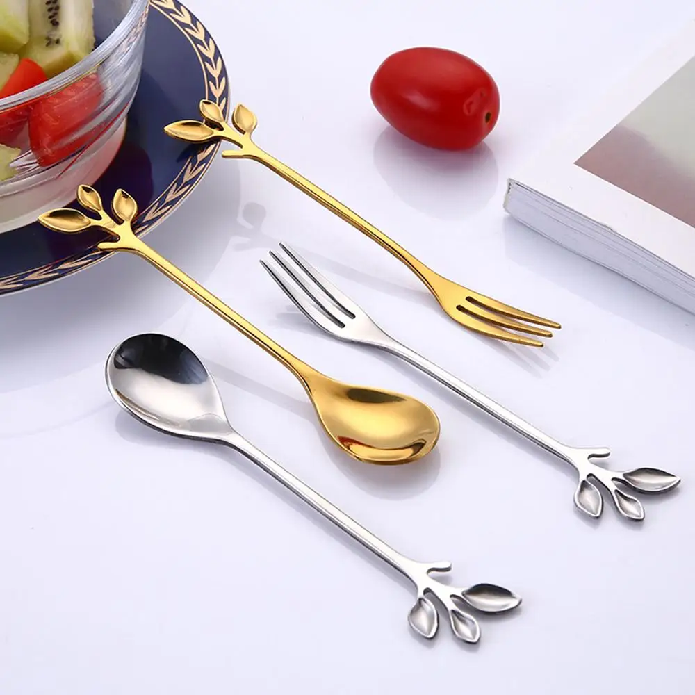 

Stainless Steel Spoon Creative Branch Leaves Spoon/fork Coffee Stirring Spoon Christmas Gift Kitchen Accessories Tableware, As photo