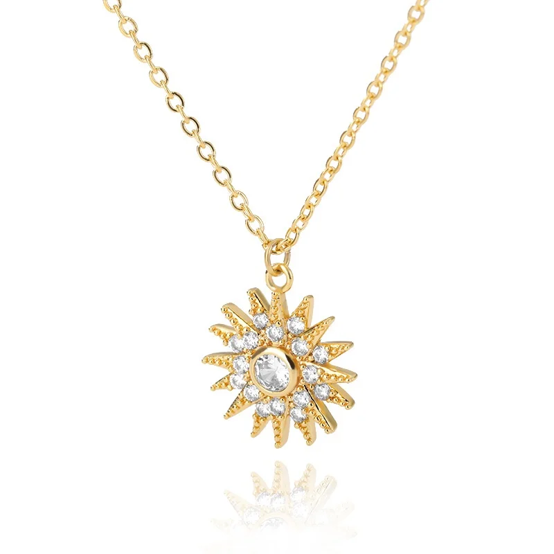 

Sun Flower Pendent Cz 18K Gold Plated Zircon For Gift Party Iced Out Pendant Zircon Pendent Necklace, Gold,platinum