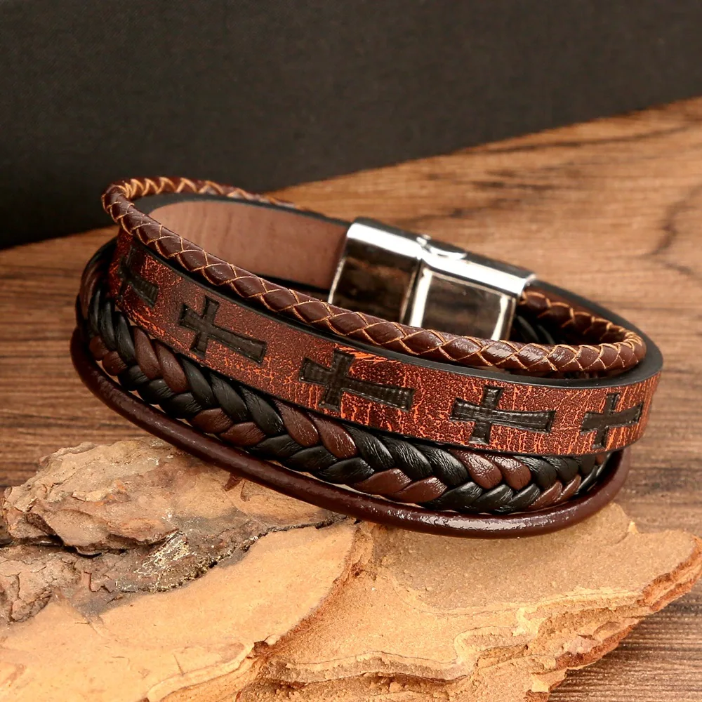 

LIFTJOYS Hot Sale Personalized Braided Layers Leather Man Bracelet for Women Cuff Bracelet