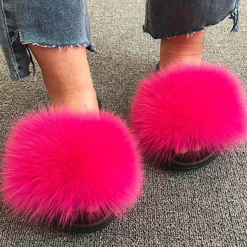 

Amazon Ins Faddish Women Fashion Indoor slippers Furry Imitation Faux Rabbit Fox Fur Sandals