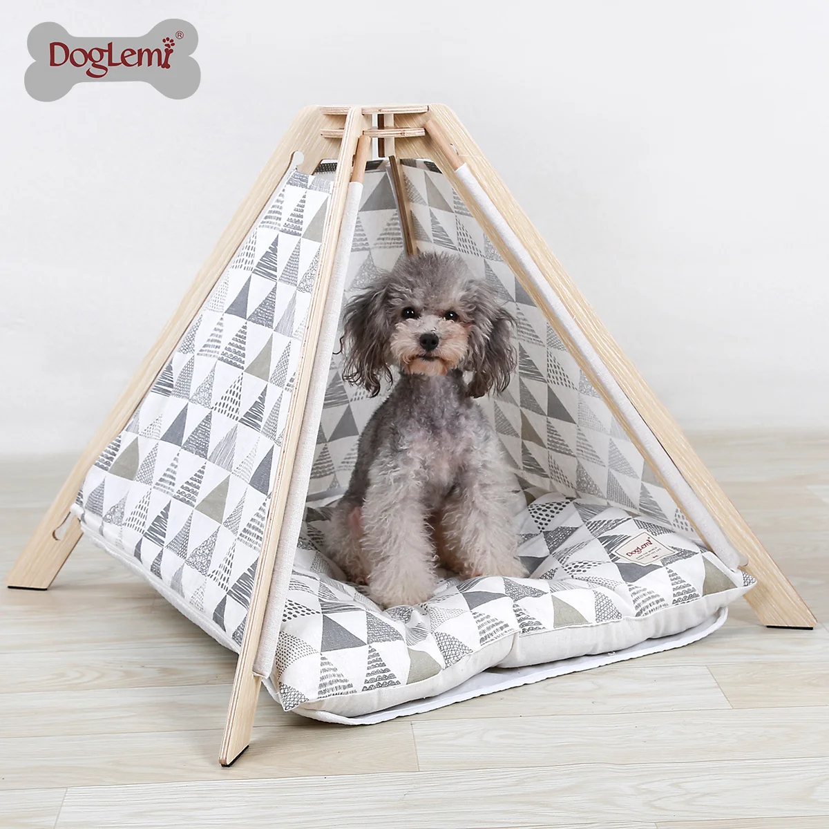 

Nature Canvas Pet Teepee Tent Wood Tipi Dog Cat House, Grey
