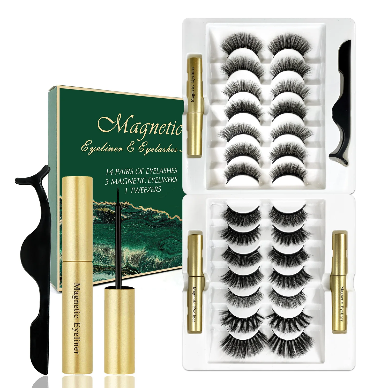 

Queena new Five magnetic mixed 14 pairs eyelashes high volume magnetic eyeliners set magnetic eyeliner liquid false eyelashes