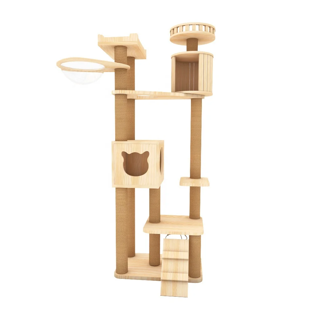 Large Natural wood pet scratcher cage tower condo cactus cat tree