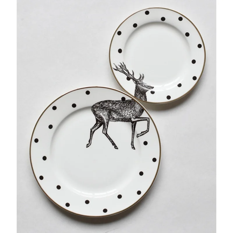 

Two Pieces Bone China Originality Animal Decal Printing Tableware Plate Set, As picture