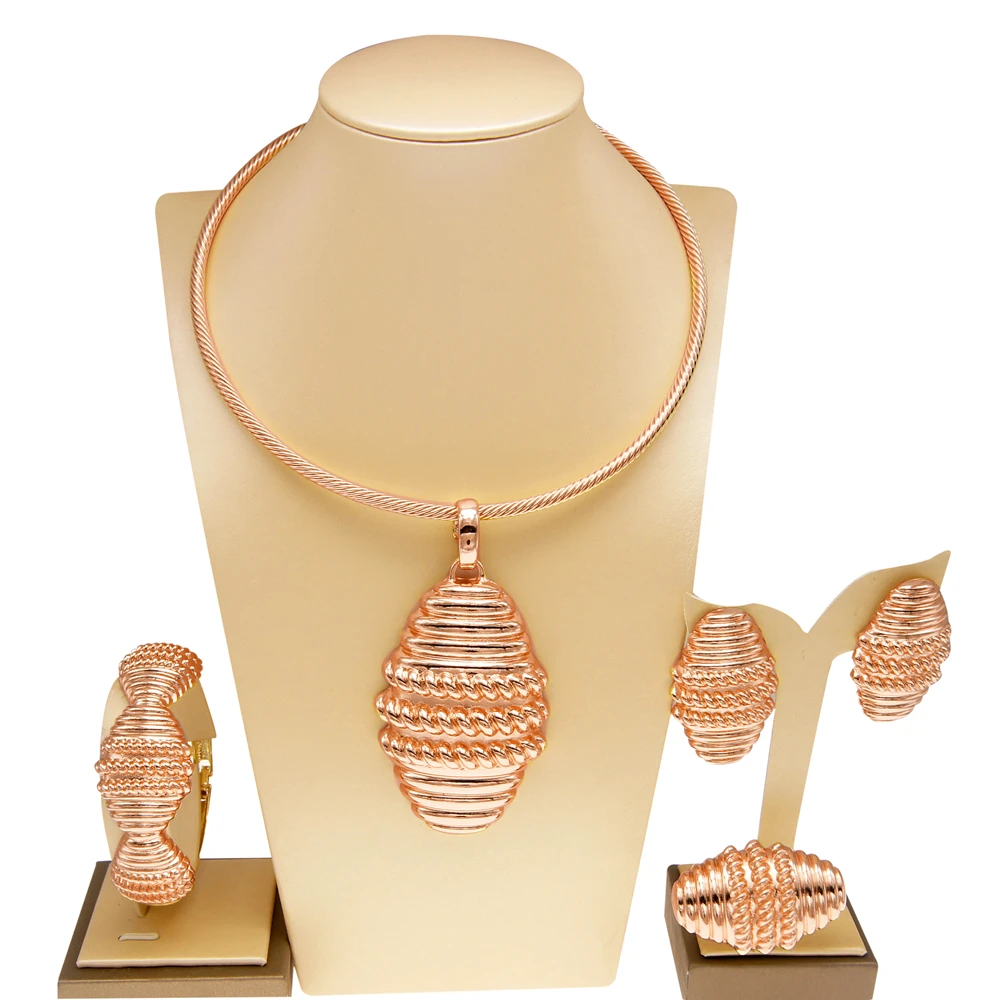 

Yulaili Italian 24K Gold Wedding Jewelry Set Luxury Ladies Party Banquet Large Rose Gold Color Necklace Set