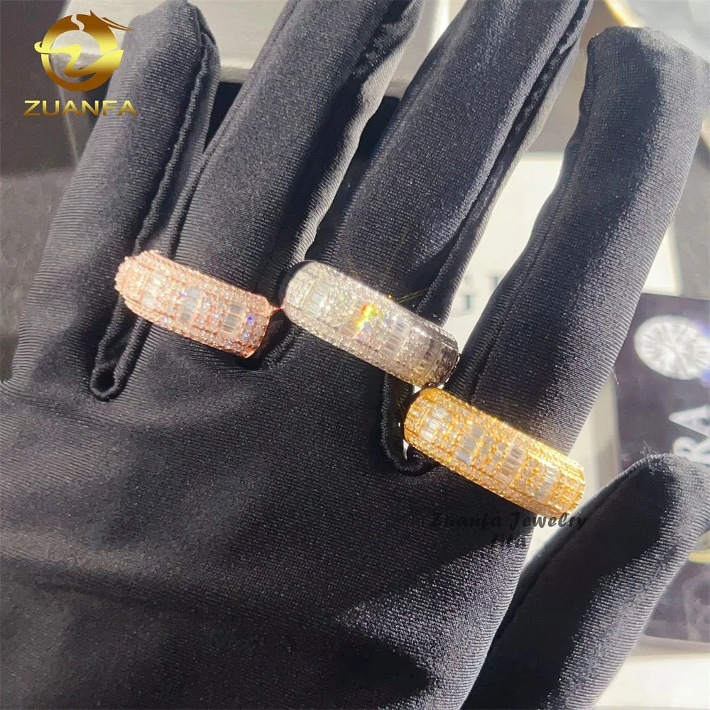 New Arrival 925 Sterling Silver Half Eternity Hip Hop Baguette Diamond Moissanite Ring