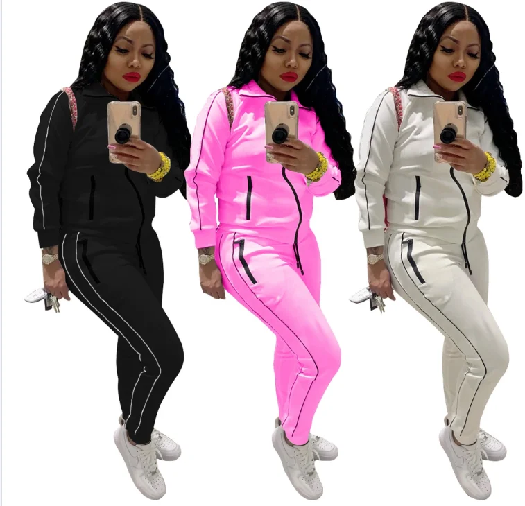 

Wholesale custom 2 piece sets women tracksuit set, White, black,pink