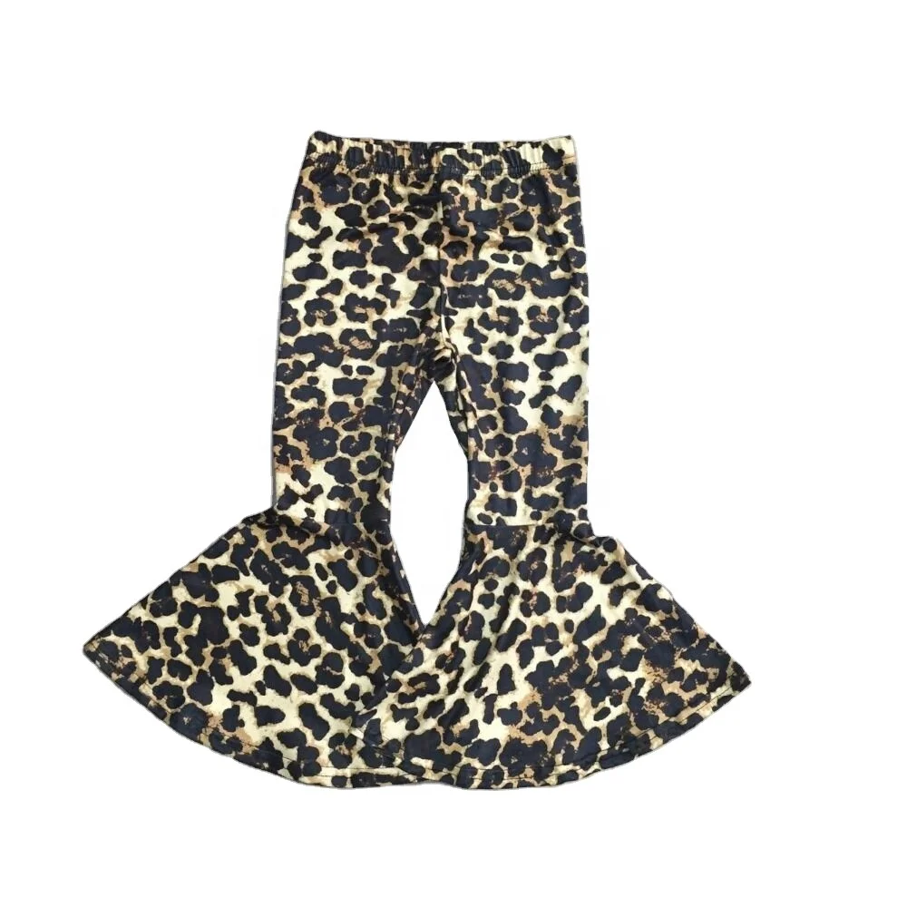 

GirlyMax Fall Winter Girls Long Bell Bottom Leopard Print Pants, Brown