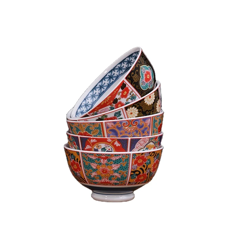

Japanese Style Flower Decal Porcelain High-footed Bowl 4.5 inches for Home and Restaurant