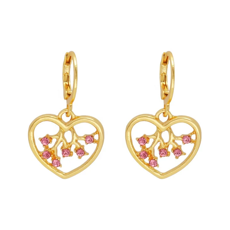 

JXX JEH-90-2 Wholesale Heart-Shaped Hollow Multicolor Bead Funky Heart Earring Charms Bulk, Golden