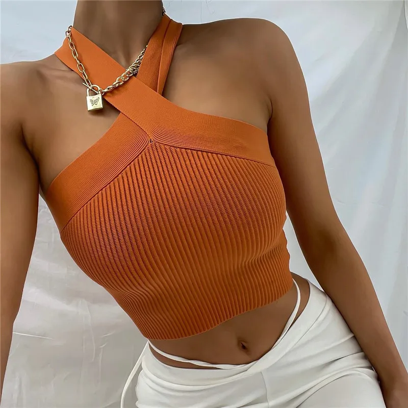 

Wholesale knitted halterneck tops women's outer wear bottoming shirt 2022 new summer sexy crop top, As picture