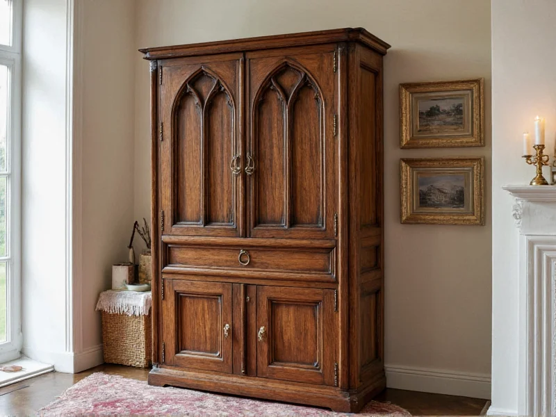 Gothic cabinet with pointed arch and tracery details
