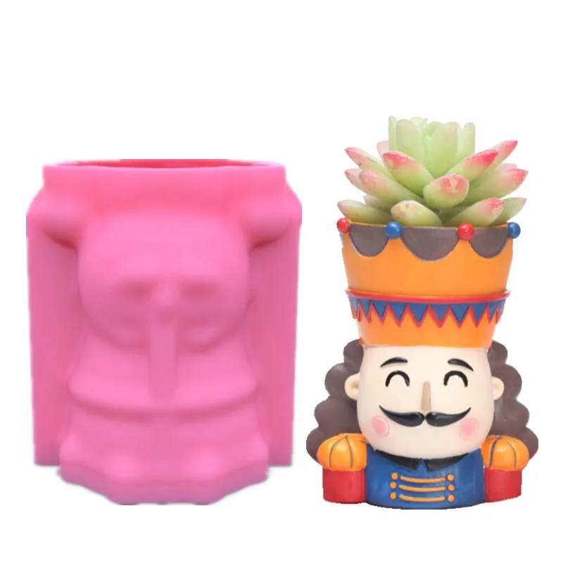 

1341 DIY King Shape Succulent Plant Flower Pot Pen Holder Mold Making Cement Concrete Flower Pot Silicone Mold, Pink