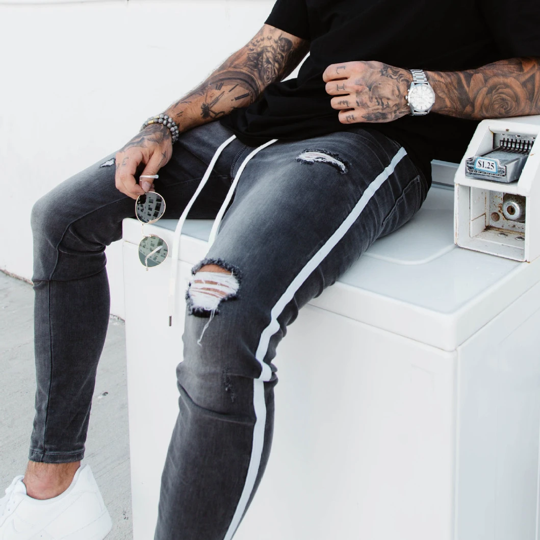 

Designer Jeans for Men Wholesale Pencil Pants with Decorative Holes High Quality Plus Size Pants & Jeans Men's jeans, 4 colors