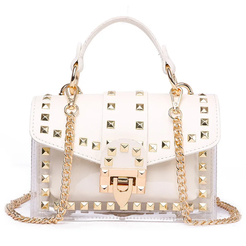 

2021 Fashion Luxury Hand Bags 2 in 1 Women Chain Transparent Jelly Bag PVC