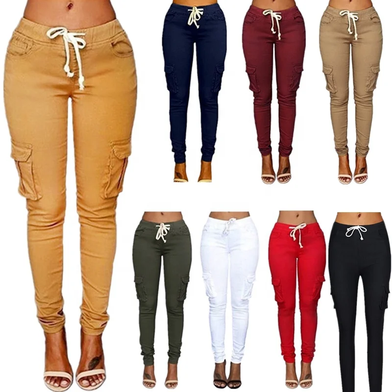 

Summer fashion women's casual Frenulum high waist pocket casual pants