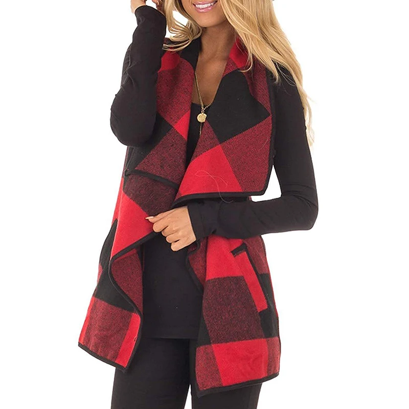 

Women Irregular Plaid Knitted Cardigan Sweater Shawl Plaid Coat Jacket Outwear Plaid Vest Warm Autumn Clothes
