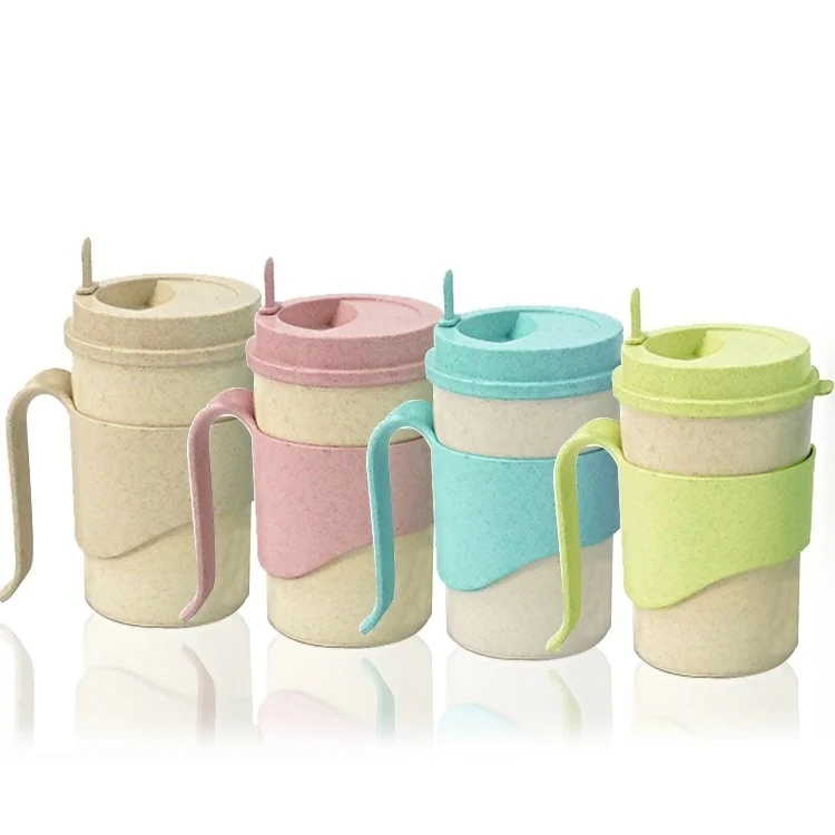 Amazon Top Seller New Trending Popular Products Eco friendly BPA-free Plastic  Water Mug Wheat Straw Coffee Cup with Spoon