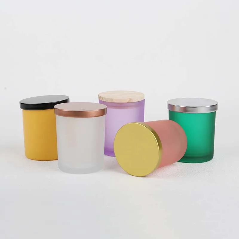 

Stock 8.4*7cm Sticky Multi-color Luxury Matte Frosted Candle Jars Container Empty Glass Jar For Candle Making With Lid