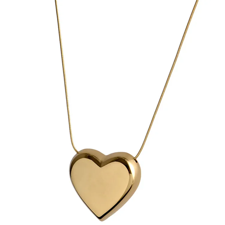 

2021 Women Hip Hop Gold Color Simple Metal Heart Pendant Titanium Steel Necklace Gifts, Gold color /silver color