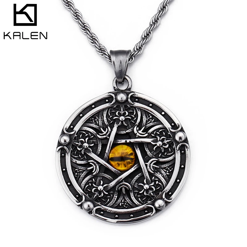 

KALEN Vintage Black Pentagram Round Cat Eye Men Stainless Steel Male Jewelry Pendant