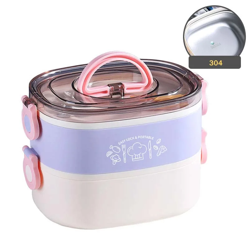 

Hot Sell Bento Layer 2 Double 304 Metal Thermal Set Food Kids Stainless Steel Lunch Box