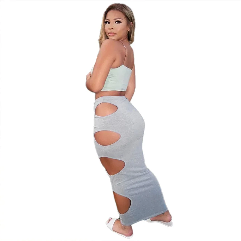 

kuchi 2021 summer women new arrival high waist side hollow out sexy long skirt