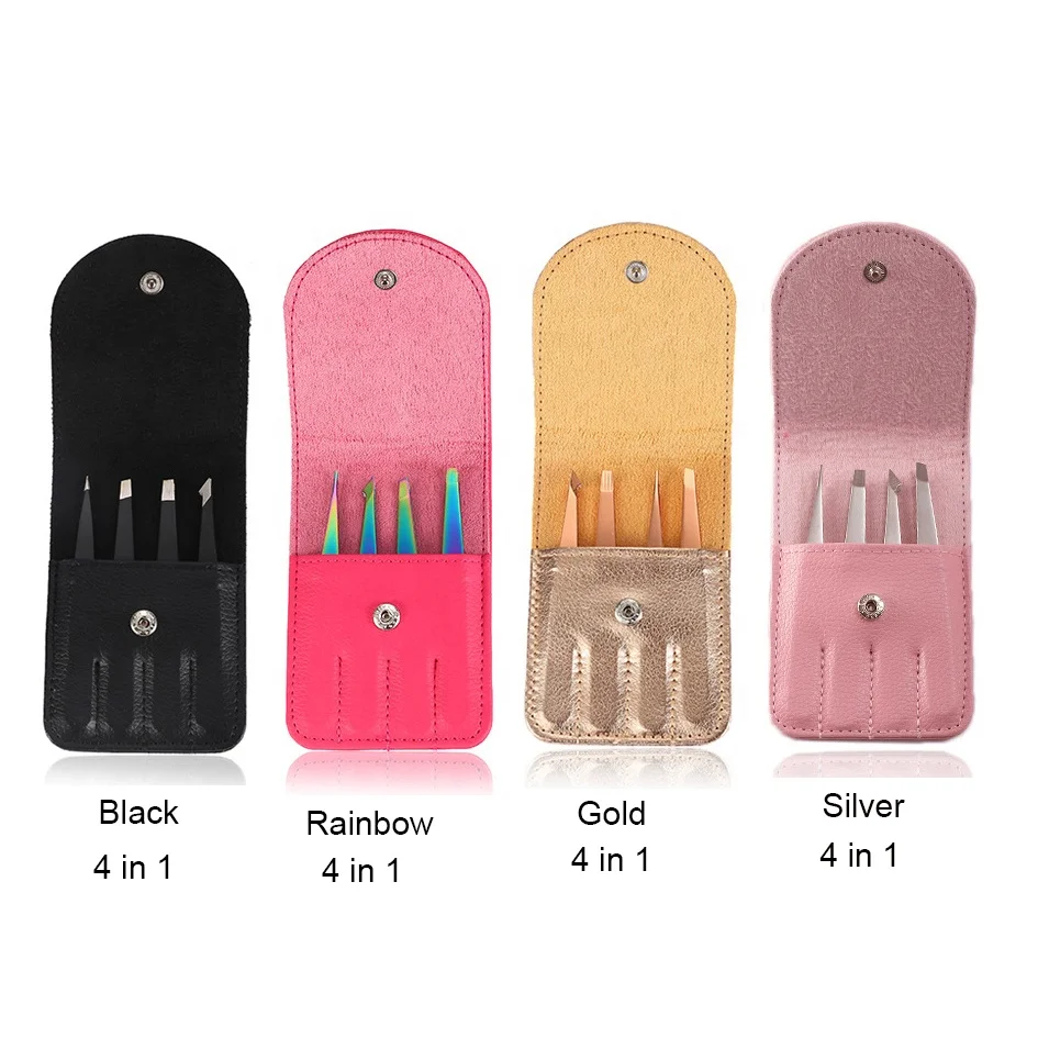 

FOCSTAR 4PCS Stainless Steel Eyebrow Eyelash Tweezers Set With PU Pouch (BT4003)