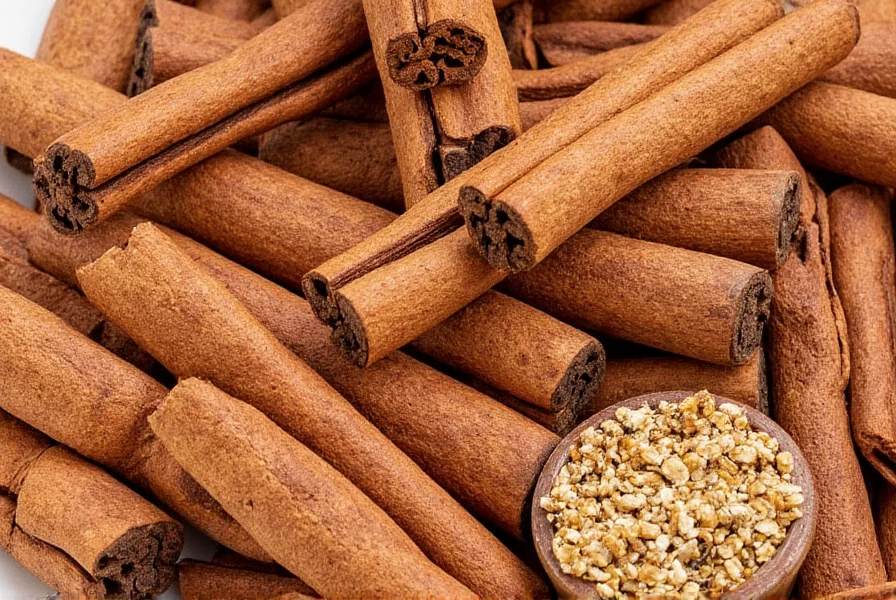 Various spice jars labeled as cinnamon alternatives arranged on wooden table