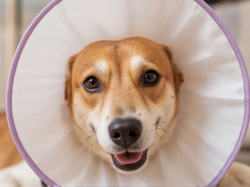 Dog wearing soft fabric cone alternative
