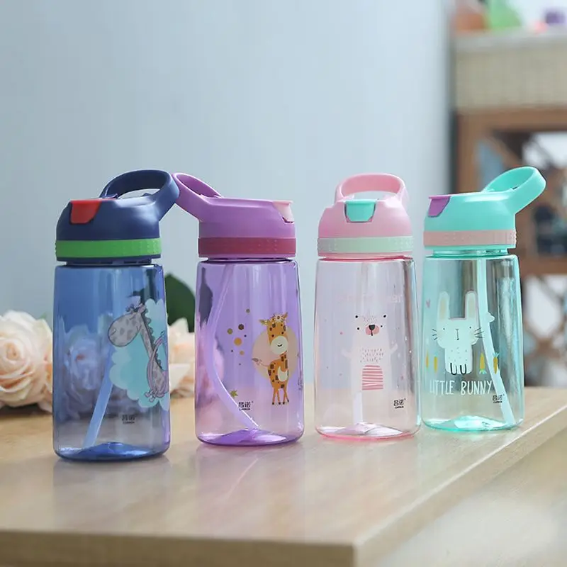 

Kettle Healthy Plastic Portable Sports Bottle 450ml Kids Water Bottle With Straw BPA Free Children Water Drinking, As photo