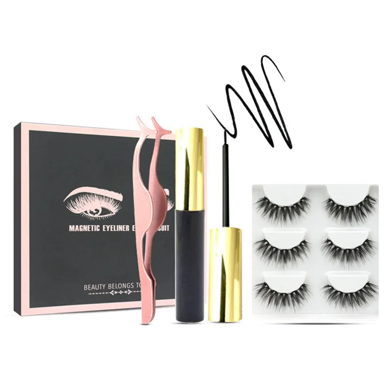 

Silk Synthetic Fan Real 3D Magnetic Eyelash Curler Faux Mink Fur 3 Pairs of Magnetic Eyeliner Eye Lashes Synthetic Fiber 0.07MM, Natural black
