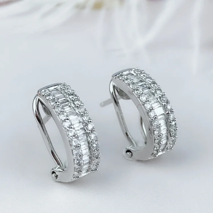 

Factory Wholesale Fashion Designs KYED0344 CZ Earrings Platinum Plated Shine 3A Zirconia Stone Hoop Earrings for Women