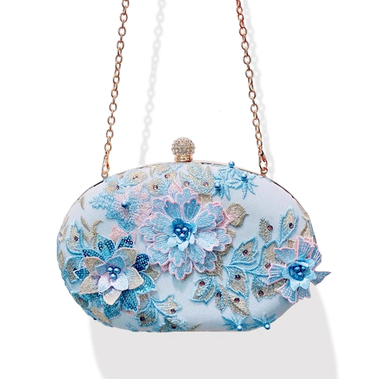 

drawstring clutch bag european beautiful women evening clutch bag, Blue,white